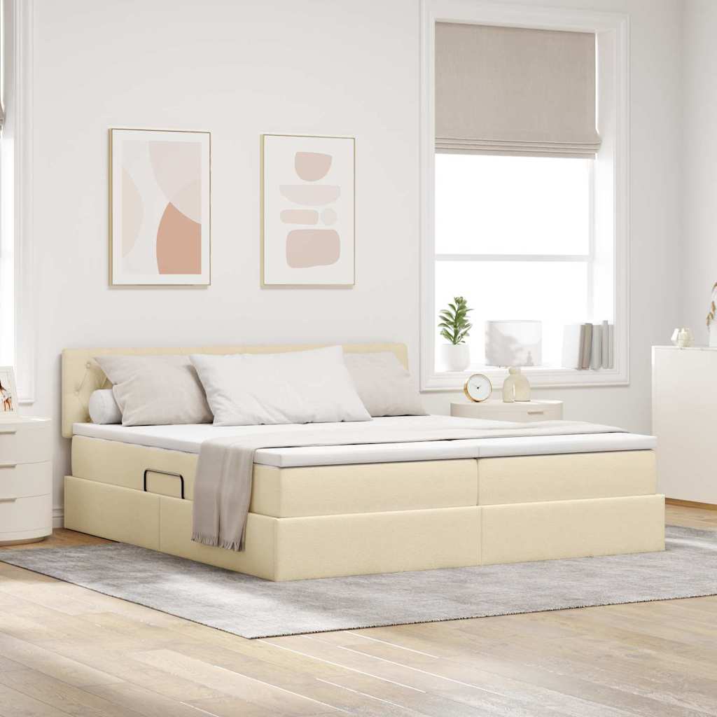 Letto con Contenitore Crema 180 x 200 cm Pelle Sintetica