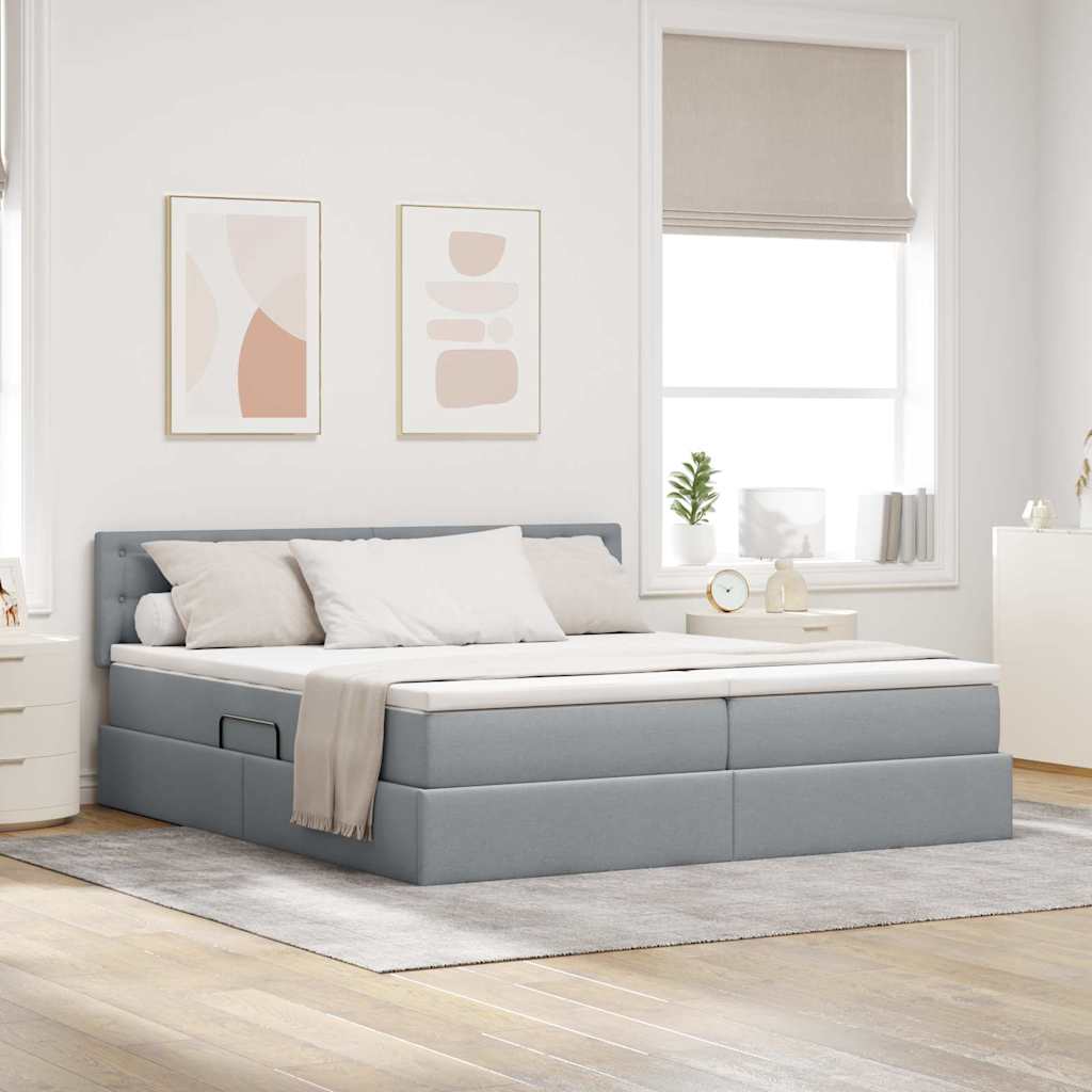 Letto con Contenitore con materasso Grigio chiaro 200 x 200 cm