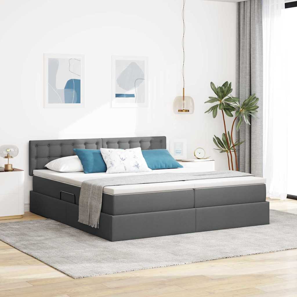 Letto con Contenitore Grigio scuro 200 x 200 cm Pelle Sintetica