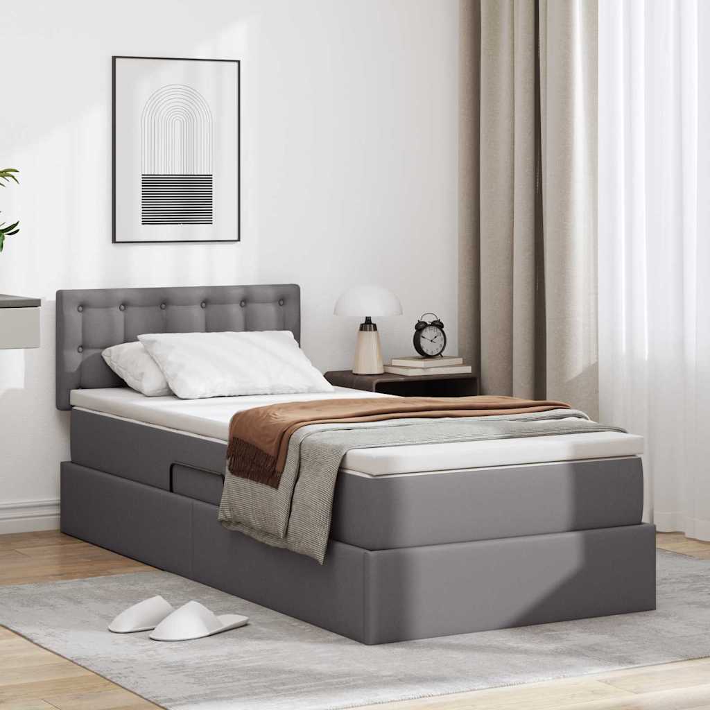 Letto con contenitore e LED Grigio 90 x 190 cm Pelle Sintetica
