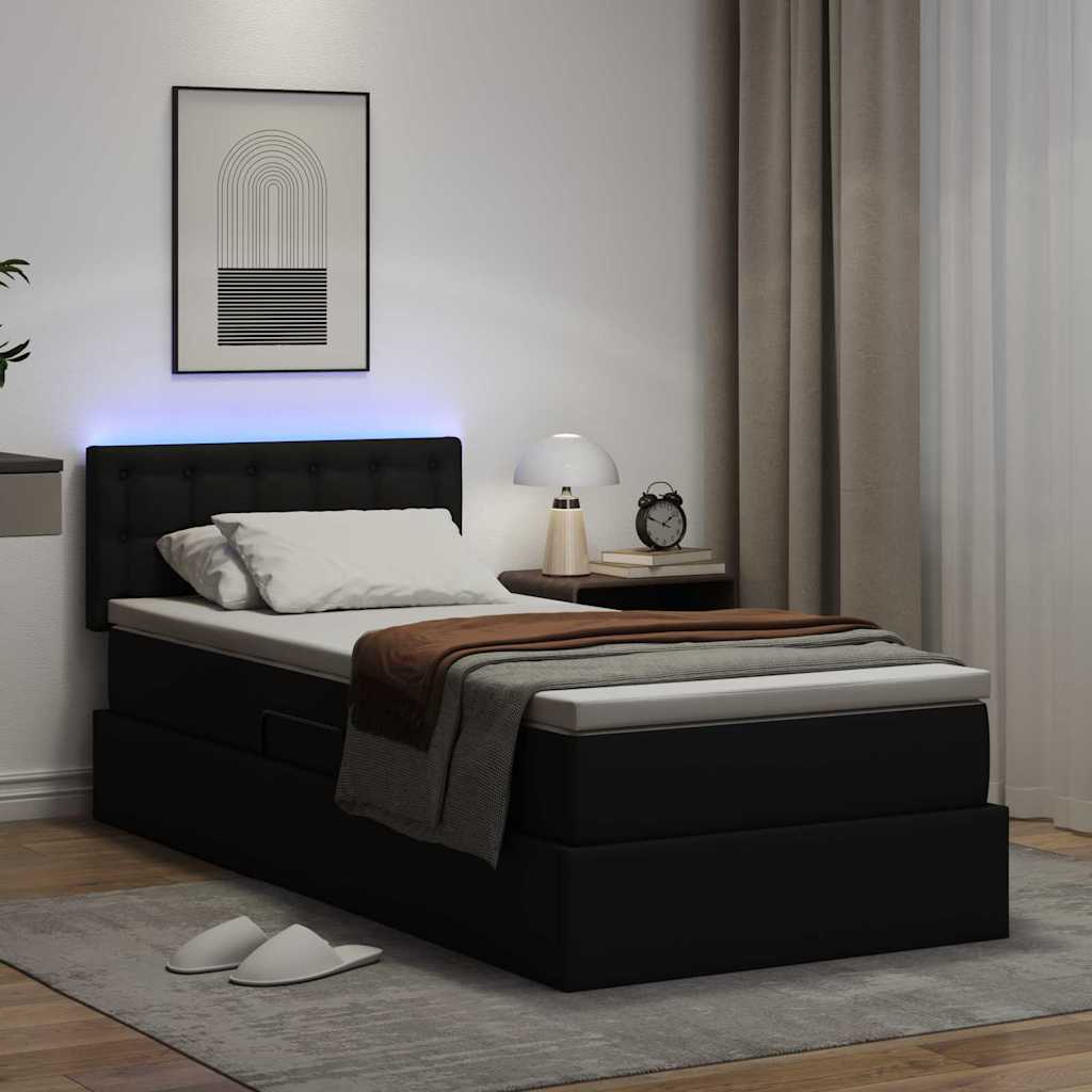 Letto con contenitore e LED Nero 90 x 200 cm Pelle Sintetica