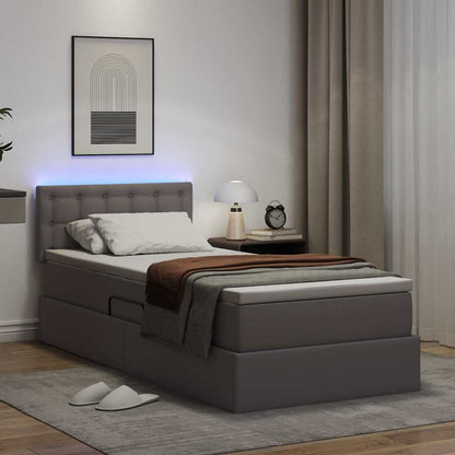 Letto con contenitore e LED Grigio 90 x 200 cm Pelle Sintetica
