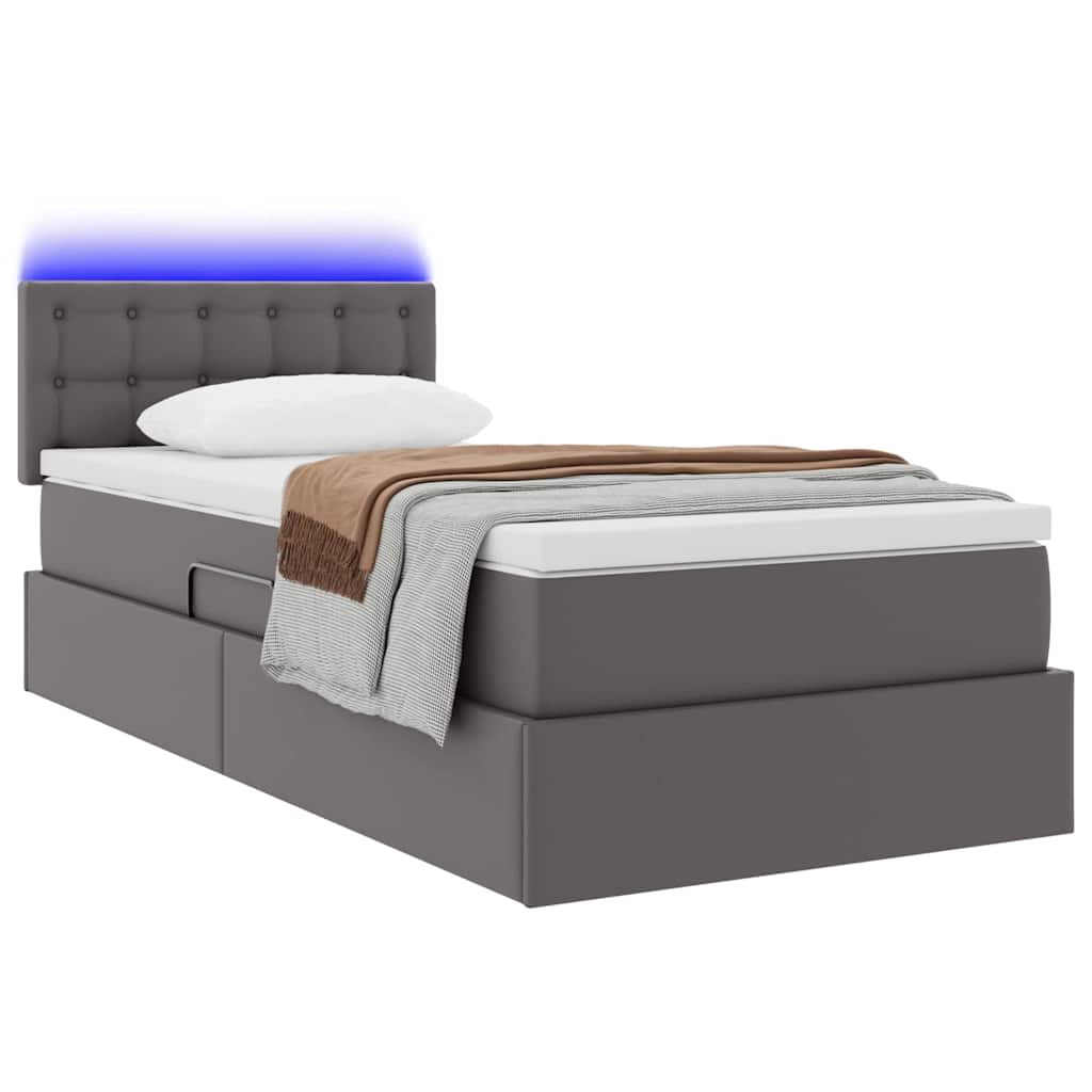Letto con contenitore e LED Grigio 90 x 200 cm Pelle Sintetica