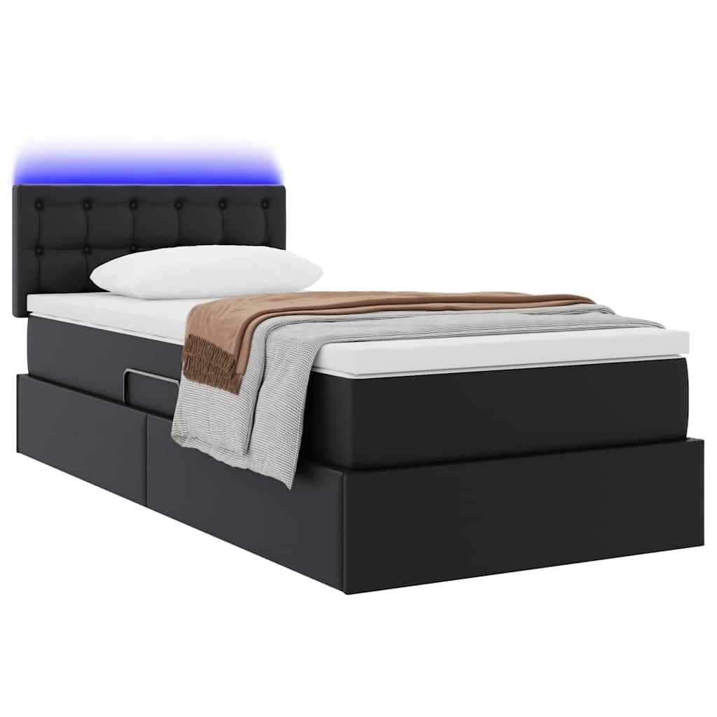 Letto con contenitore e LED Nero 100 x 200 cm Pelle Sintetica