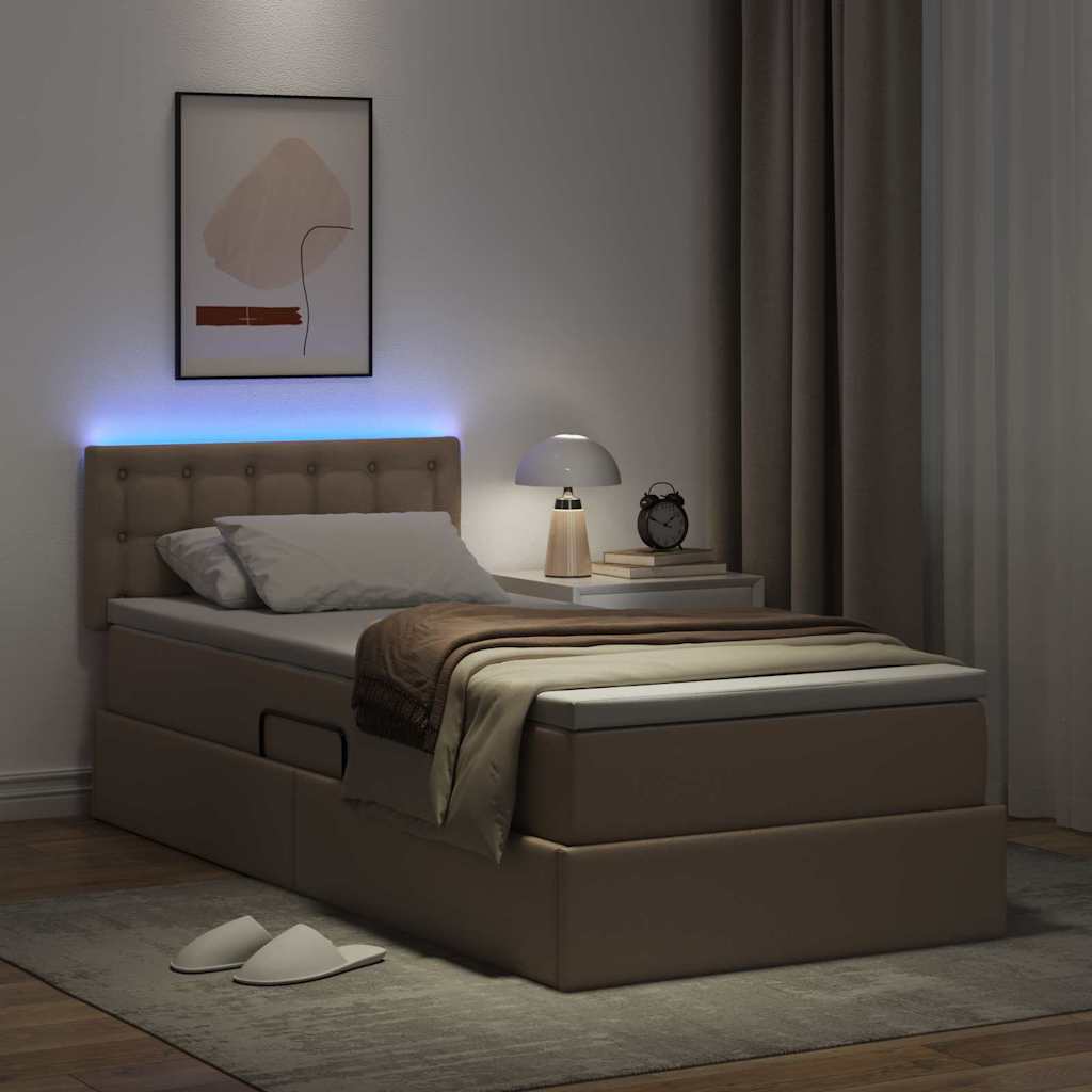 Letto con contenitore e LED con led Cappuccino 100 x 200 cm