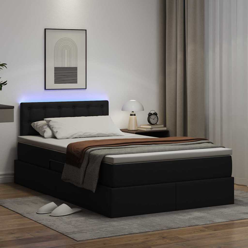 Letto con contenitore e LED Nero 120 x 190 cm Pelle Sintetica