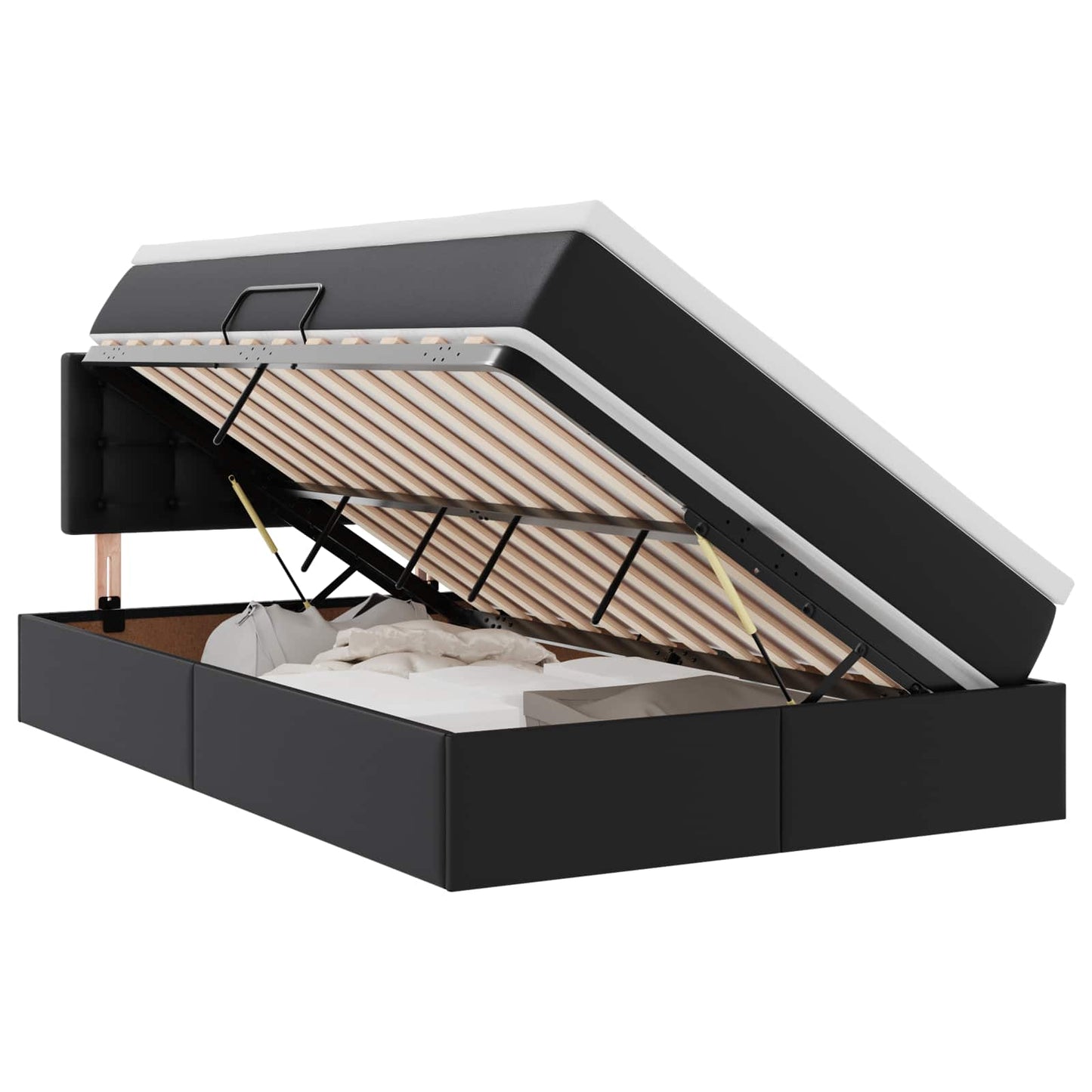 Letto con contenitore e LED Nero 120 x 190 cm Pelle Sintetica