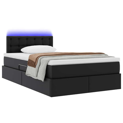 Letto con contenitore e LED Nero 120 x 190 cm Pelle Sintetica