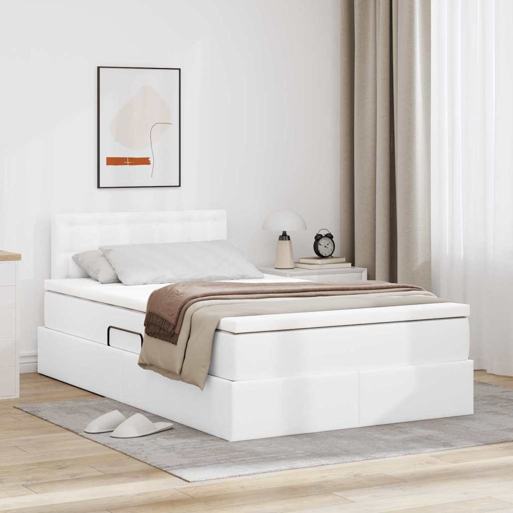 Letto con contenitore e LED Bianco 120 x 190 cm Pelle Sintetica