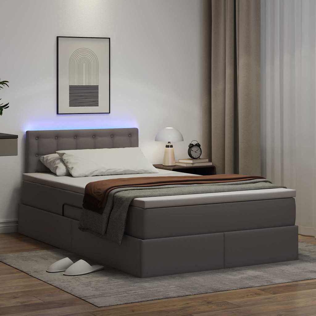 Letto con contenitore e LED Grigio 120 x 190 cm Pelle Sintetica