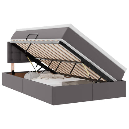 Letto con contenitore e LED Grigio 120 x 190 cm Pelle Sintetica