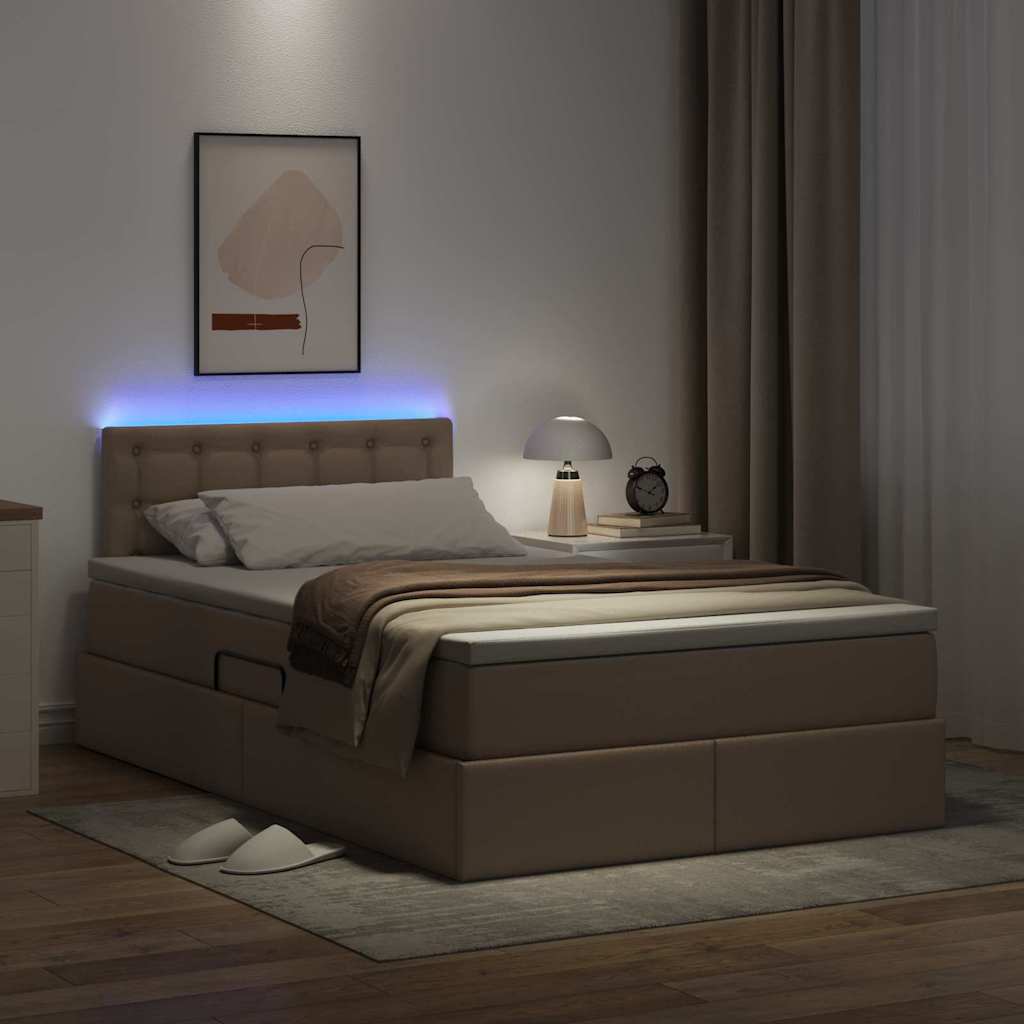 Letto con contenitore e LED con led Cappuccino 120 x 190 cm