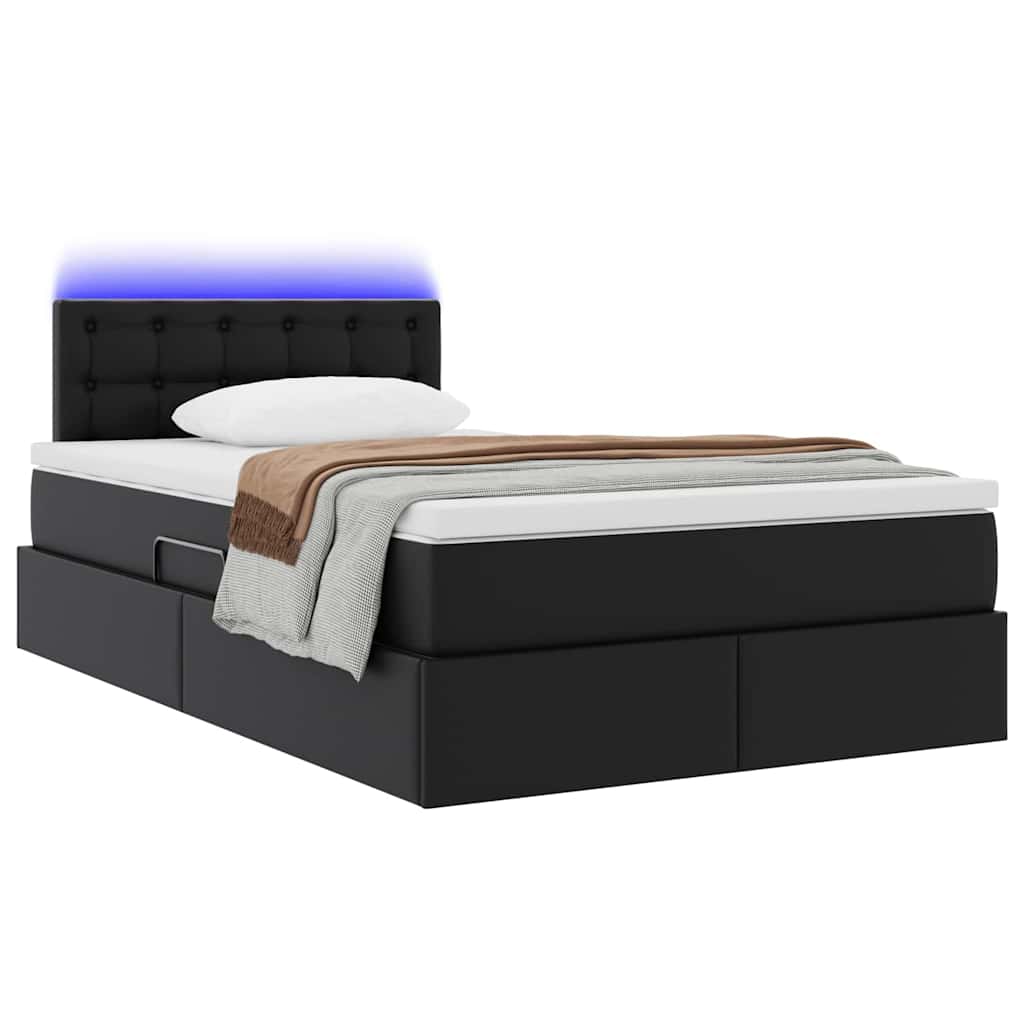 Letto con contenitore e LED Nero 120 x 200 cm Pelle Sintetica