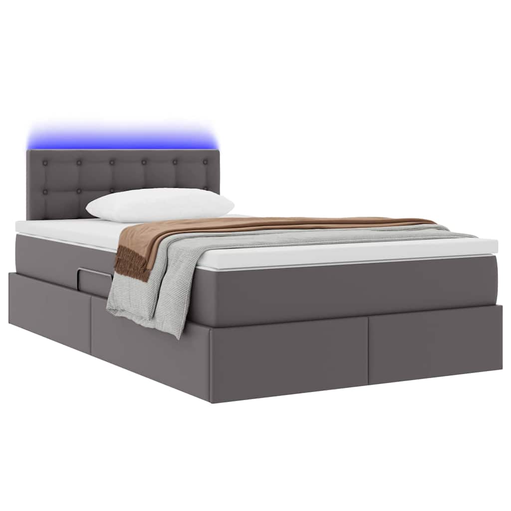 Letto con contenitore e LED Grigio 120 x 200 cm Pelle Sintetica