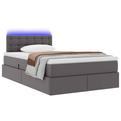 Letto con contenitore e LED Grigio 120 x 200 cm Pelle Sintetica