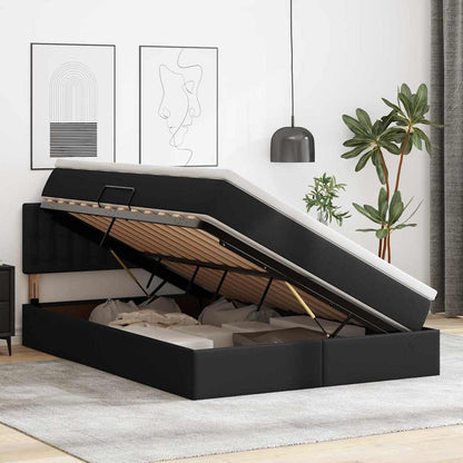 Letto con contenitore e LED Nero 140 x 190 cm Pelle Sintetica