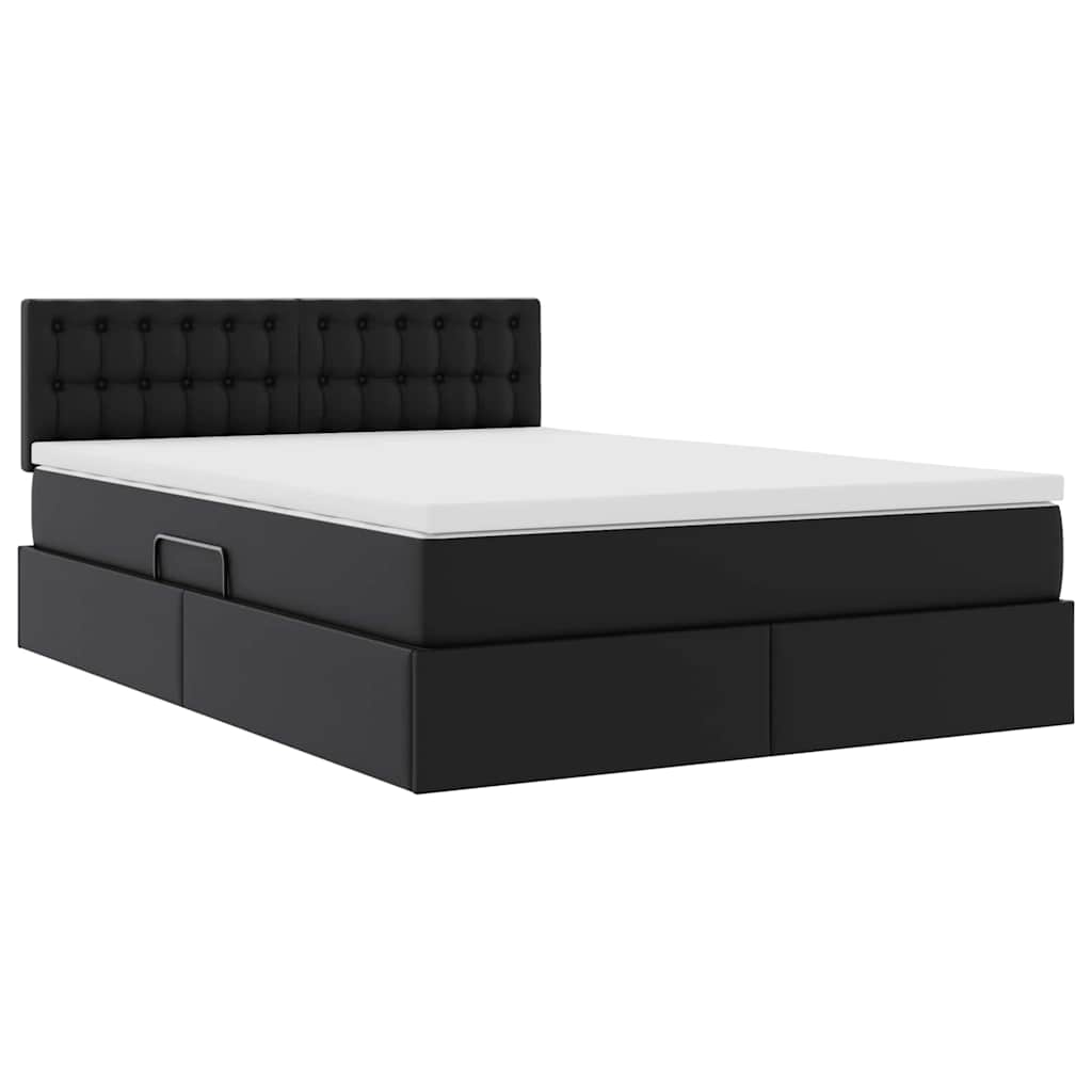 Letto con contenitore e LED Nero 140 x 190 cm Pelle Sintetica