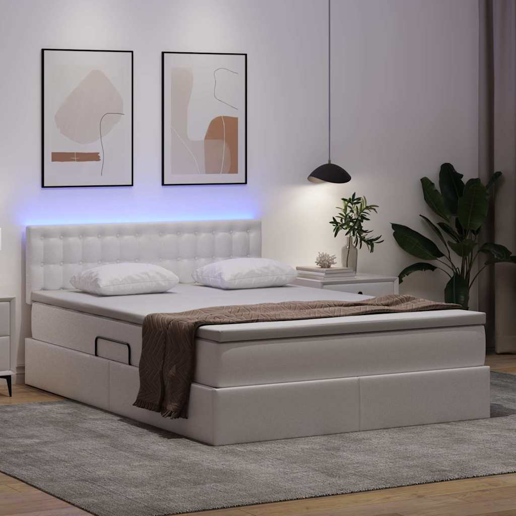 Letto con contenitore e LED con led Bianco Puro 140 x 190 cm