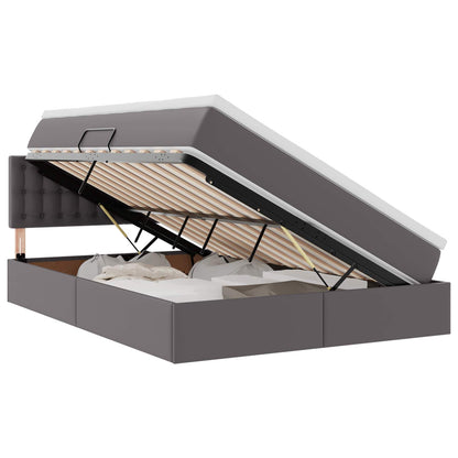 Letto con contenitore e LED Grigio 140 x 190 cm Pelle Sintetica