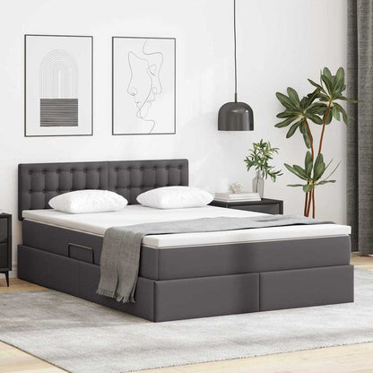 Letto con contenitore e LED Grigio 140 x 200 cm Pelle Sintetica