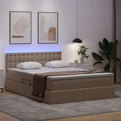 Letto con contenitore e LED con led Cappuccino 140 x 200 cm