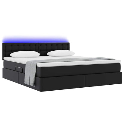 Letto con contenitore e LED Nero 160 x 200 cm Pelle Sintetica