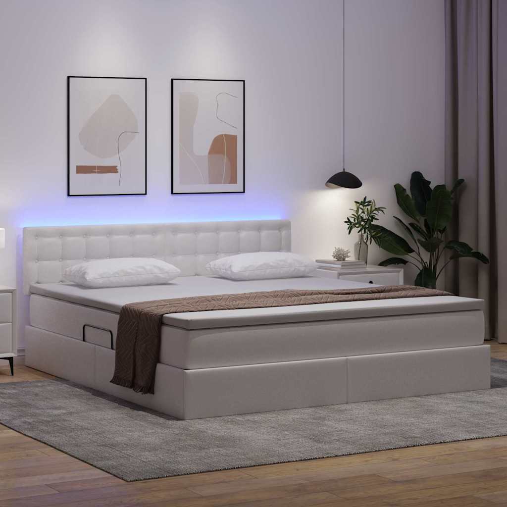 Letto con contenitore e LED con led Bianco Puro 160 x 200 cm