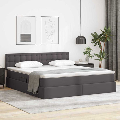 Letto con contenitore e LED Grigio 160 x 200 cm Pelle Sintetica