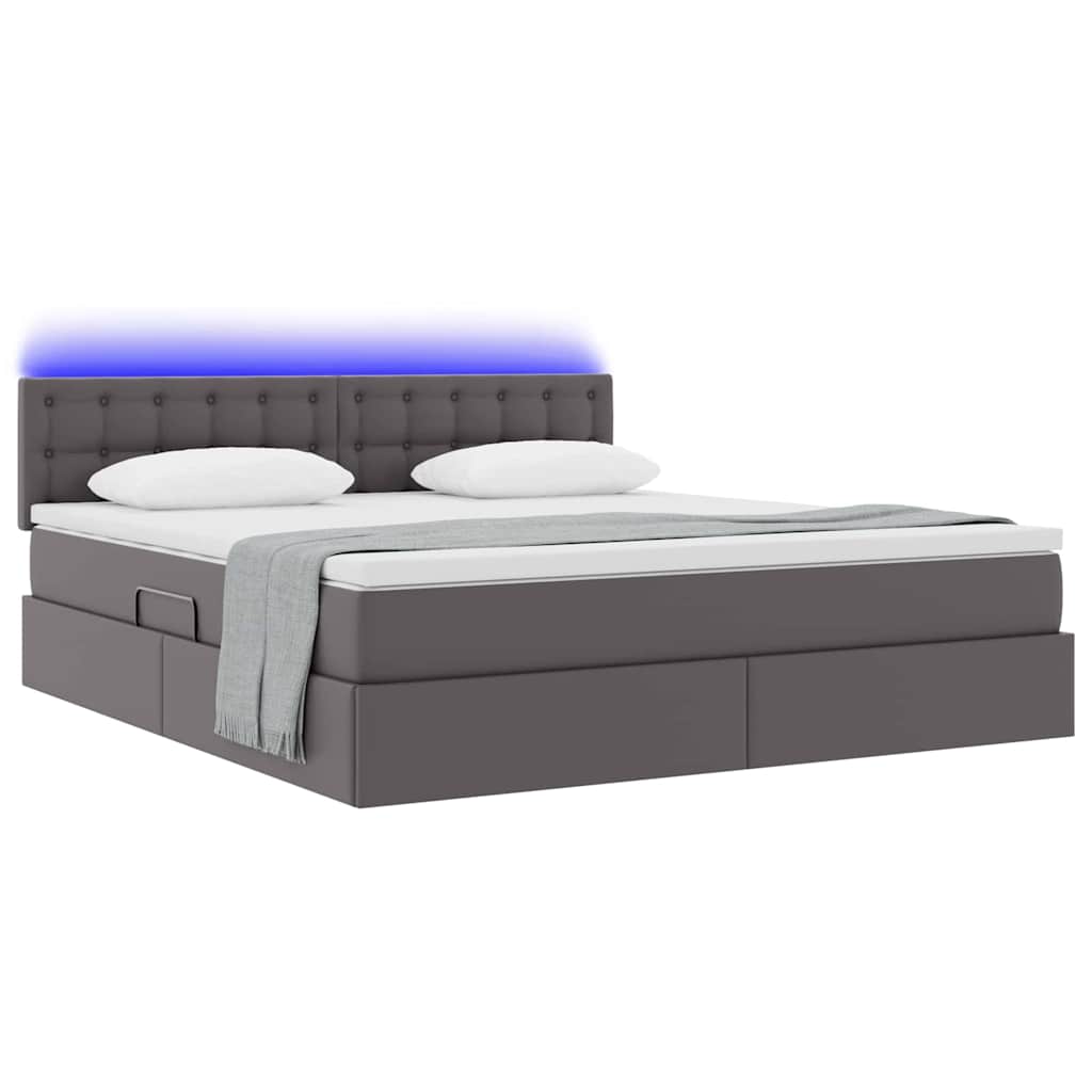 Letto con contenitore e LED Grigio 160 x 200 cm Pelle Sintetica