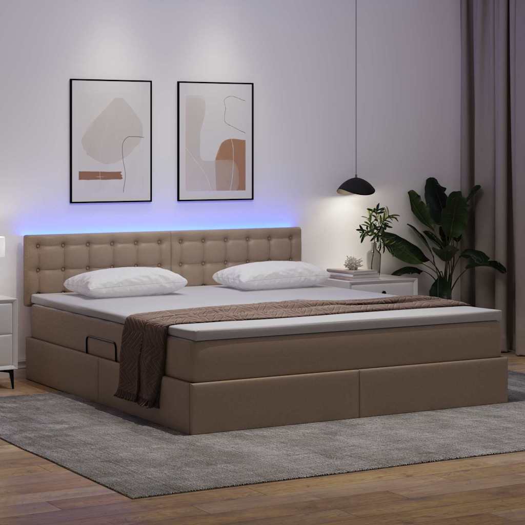 Letto con contenitore e LED con led Cappuccino 180 x 200 cm