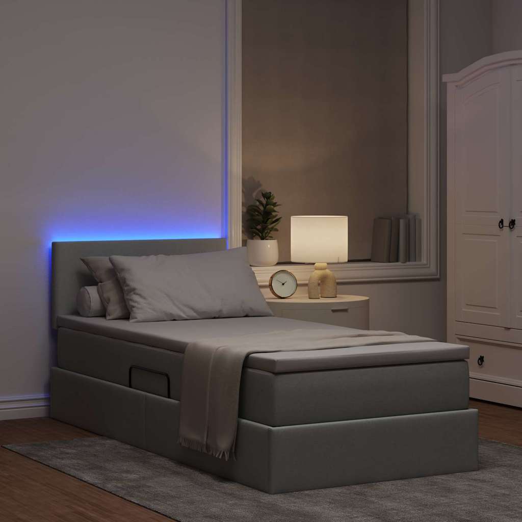 Letto con contenitore e LED Grigio chiaro 90 x 190 cm Tessuto