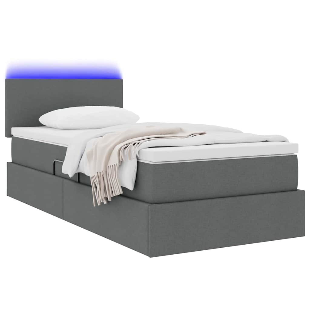 Letto con contenitore e LED Grigio scuro 90 x 190 cm Tessuto