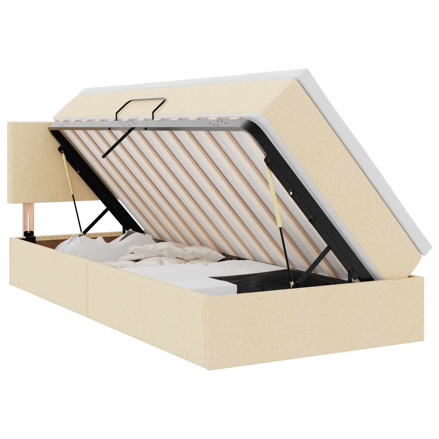 Letto con contenitore e LED con led Crema 90 x 190 cm Tessuto