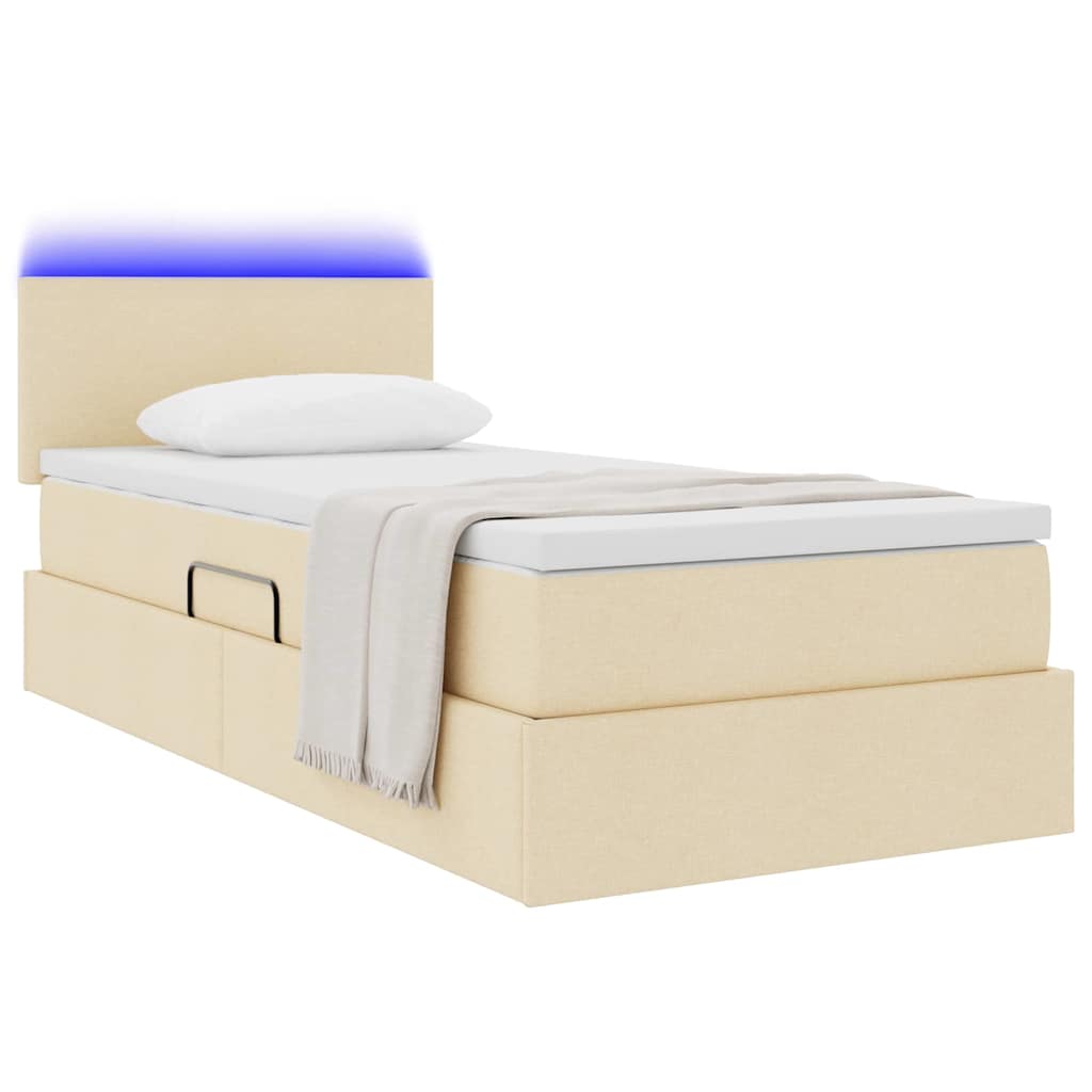Letto con contenitore e LED con led Crema 90 x 190 cm Tessuto