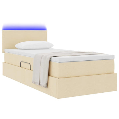 Letto con contenitore e LED con led Crema 90 x 190 cm Tessuto
