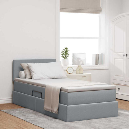 Letto con contenitore e LED Grigio chiaro 90 x 200 cm Tessuto