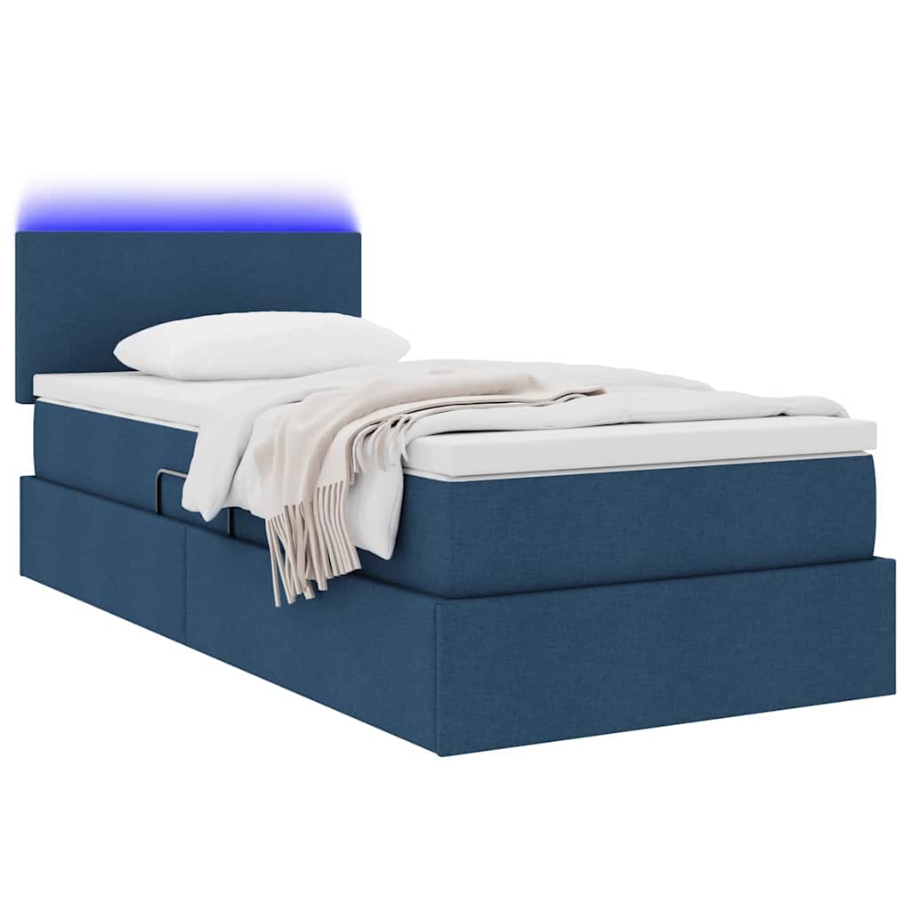 Letto con contenitore e LED con led Blu 90 x 200 cm Tessuto