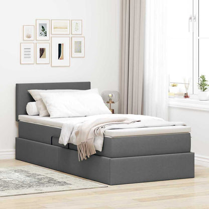 Letto con contenitore e LED Grigio scuro 100 x 200 cm Tessuto