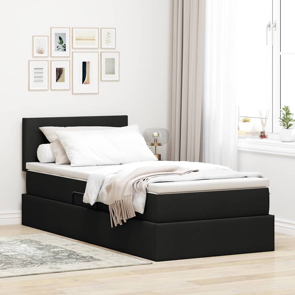Letto con contenitore e LED con led Nero 100 x 200 cm Tessuto