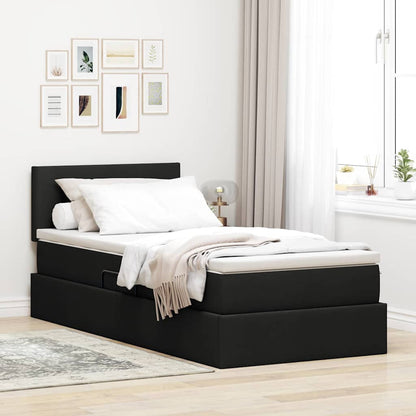 Letto con contenitore e LED con led Nero 100 x 200 cm Tessuto