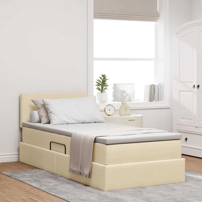 Letto con contenitore e LED con led Crema 100 x 200 cm Tessuto