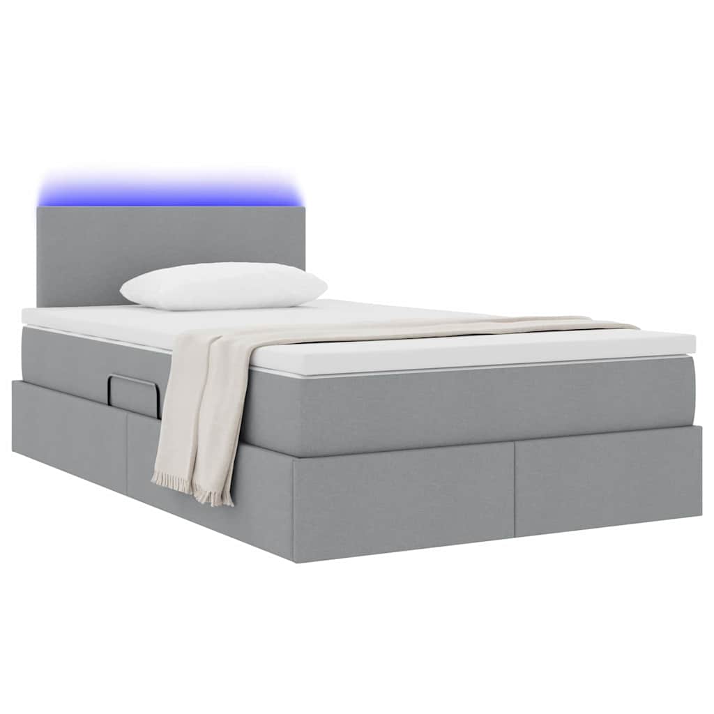 Letto con contenitore e LED Grigio chiaro 120 x 190 cm Tessuto