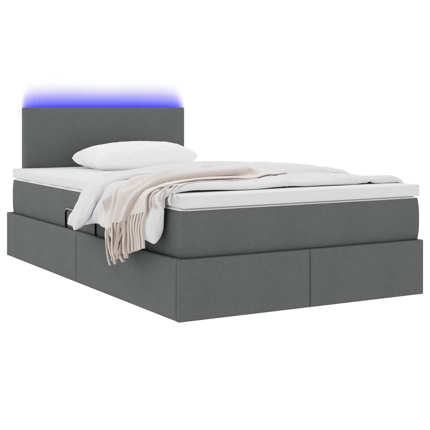 Letto con contenitore e LED Grigio scuro 120 x 190 cm Tessuto