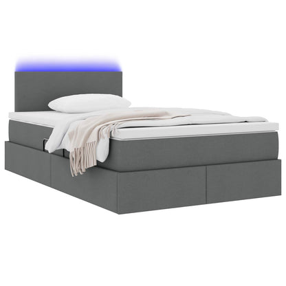Letto con contenitore e LED Grigio scuro 120 x 190 cm Tessuto