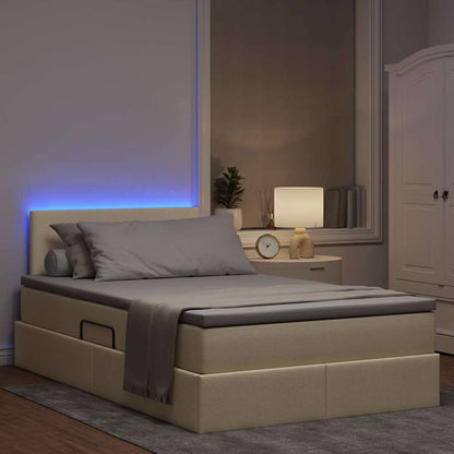 Letto con contenitore e LED con led Crema 120 x 190 cm Tessuto