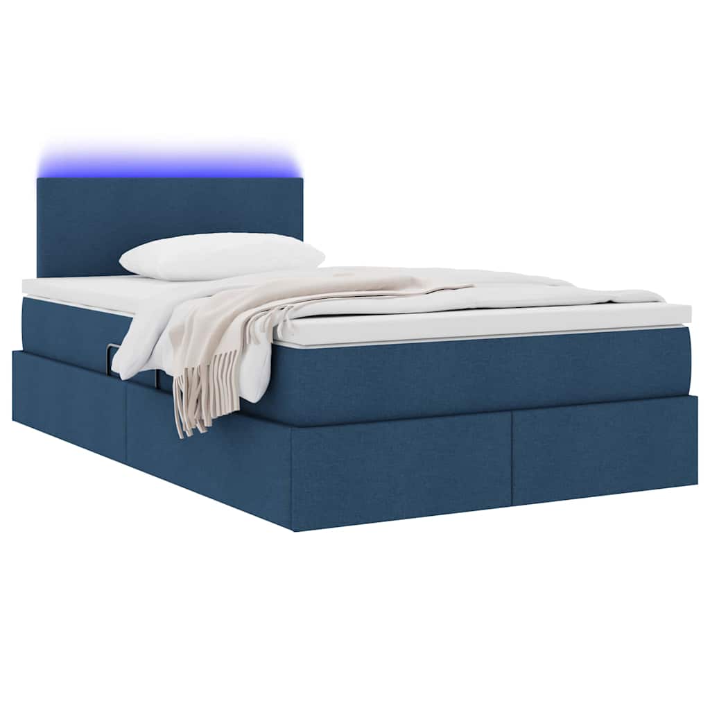 Letto con contenitore e LED con led Blu 120 x 190 cm Tessuto