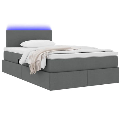 Letto con contenitore e LED Grigio scuro 120 x 200 cm Tessuto