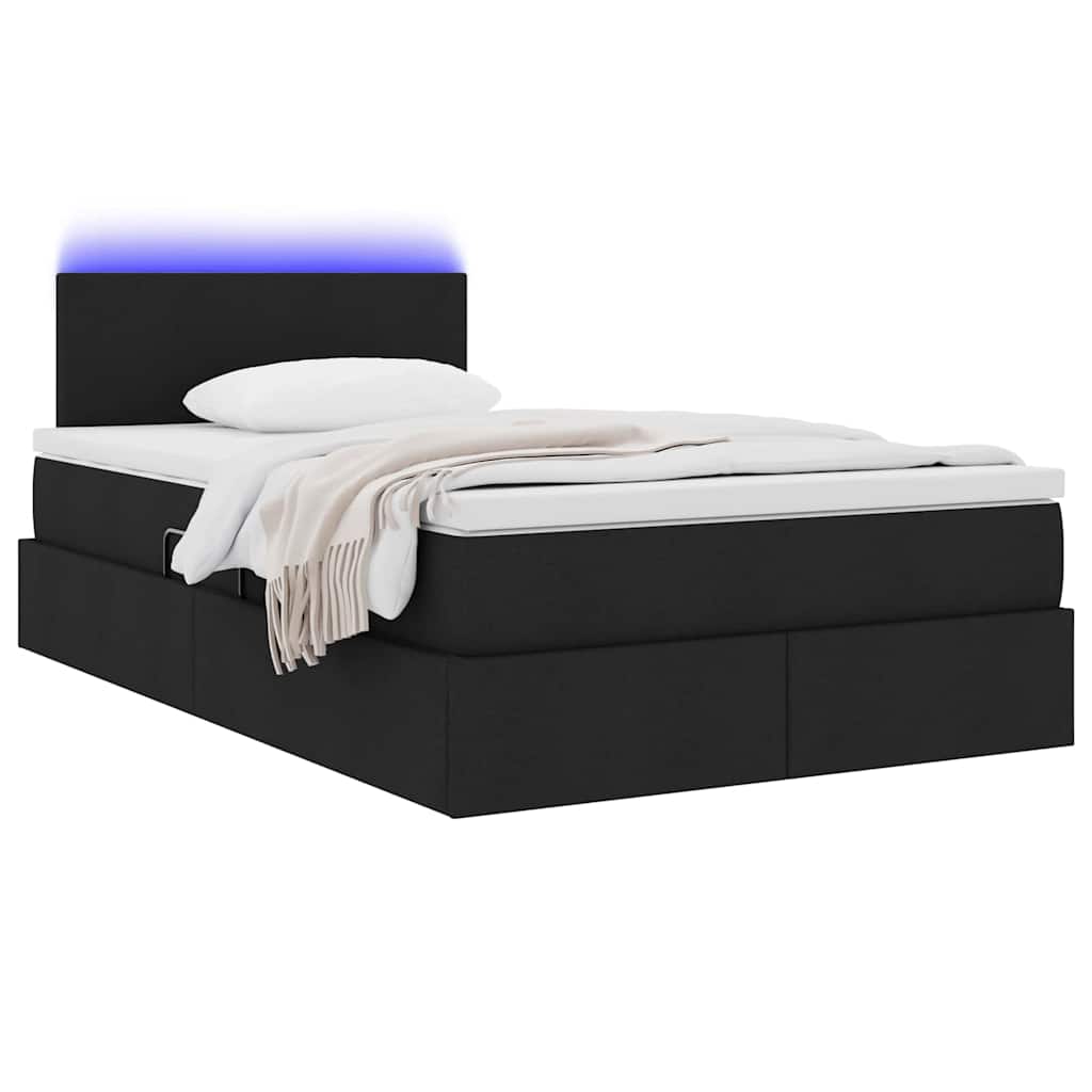 Letto con contenitore e LED con led Nero 120 x 200 cm Tessuto
