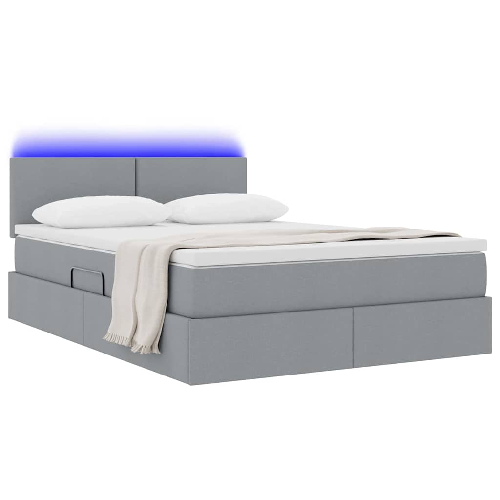 Letto con contenitore e LED Grigio chiaro 140 x 190 cm Tessuto