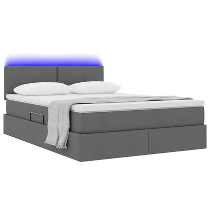 Letto con contenitore e LED Grigio scuro 140 x 190 cm Tessuto